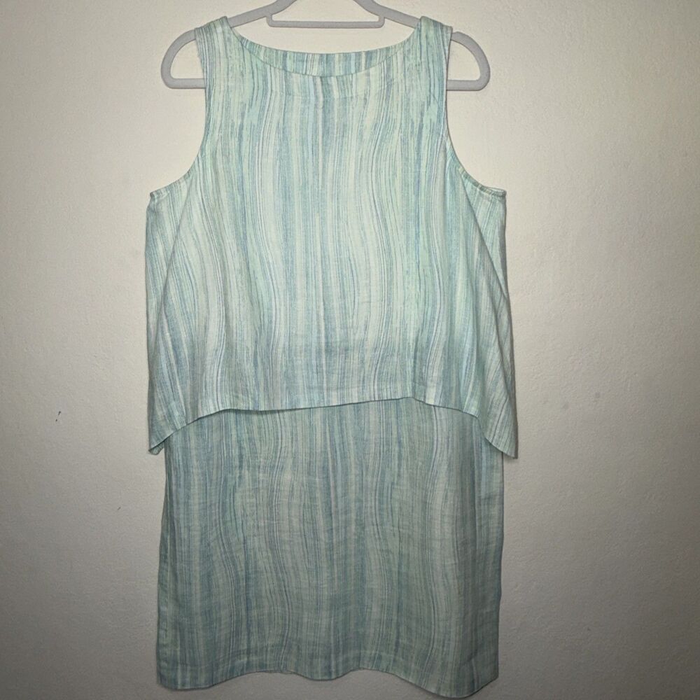 J. Jill Linen Dress Size Medium Light Green Print Overlay Sleeveless